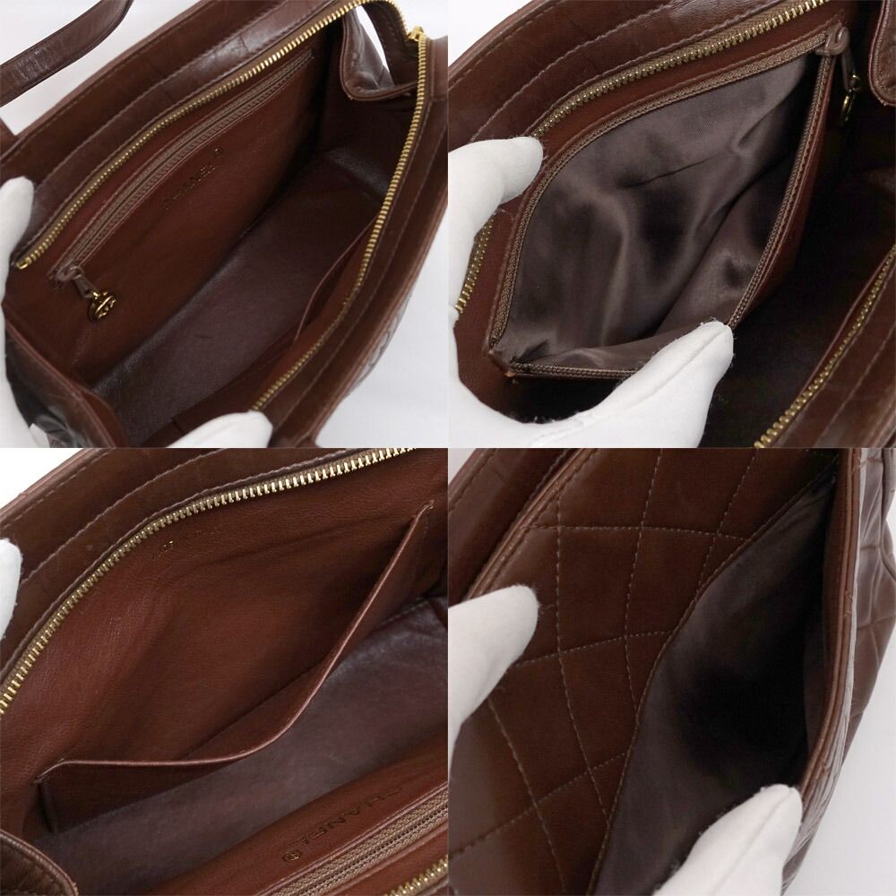 Chanel Quilted Handbag CC Logo Lambskin Brown Gold — view 6
