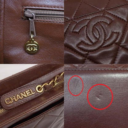 Chanel Quilted Handbag CC Logo Lambskin Brown Gold — view 8