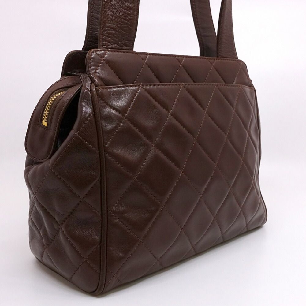 Chanel Quilted Handbag CC Logo Lambskin Brown Gold — view 2