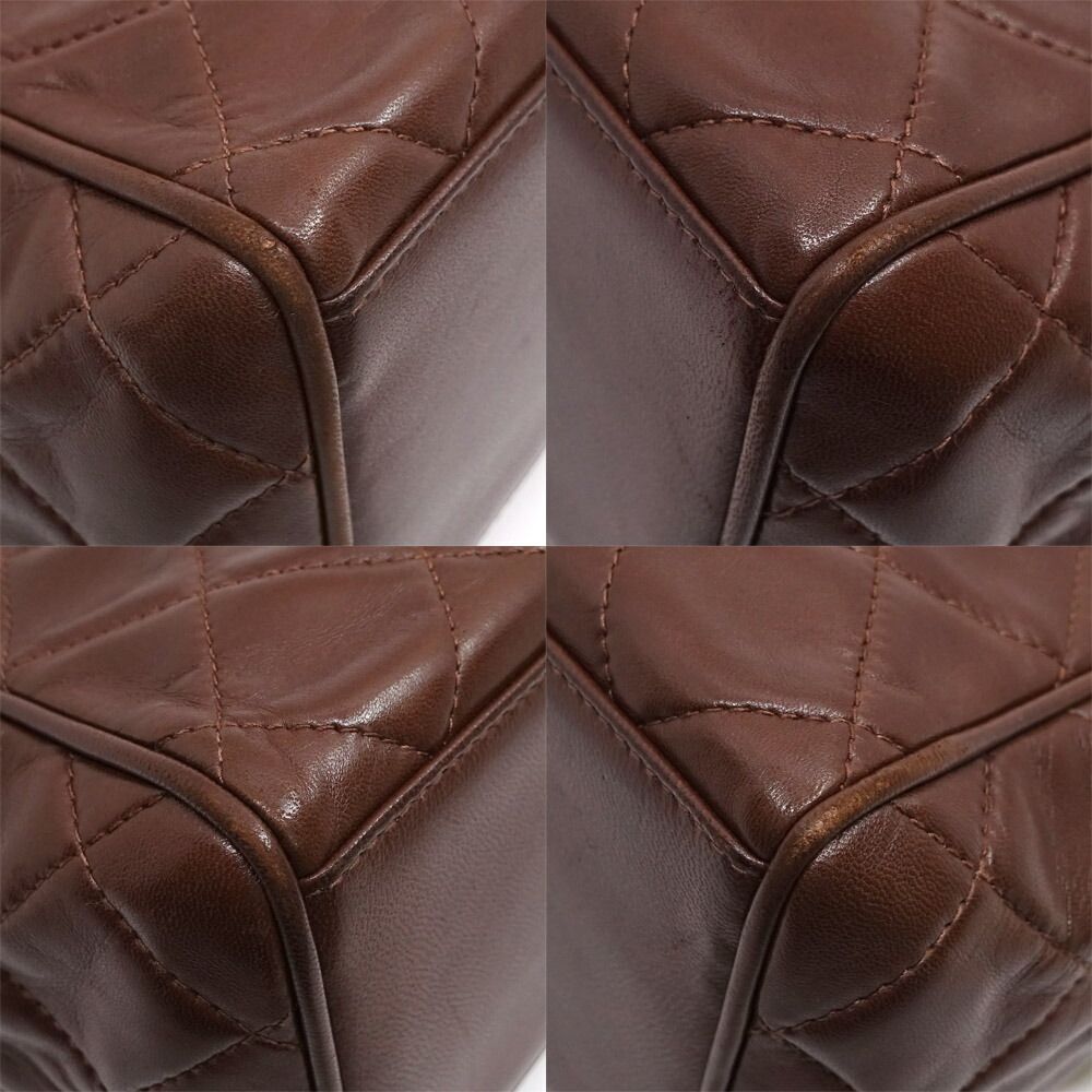 Chanel Quilted Handbag CC Logo Lambskin Brown Gold — view 5