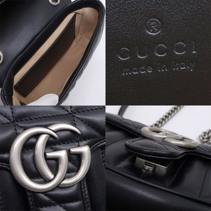 Gucci GG Marmont Small Shoulder Bag 2-Way Logo Leather Black Silver — view 6
