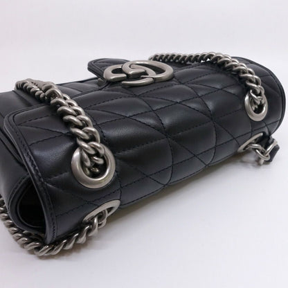 Gucci GG Marmont Small Shoulder Bag 2-Way Logo Leather Black Silver — view 3