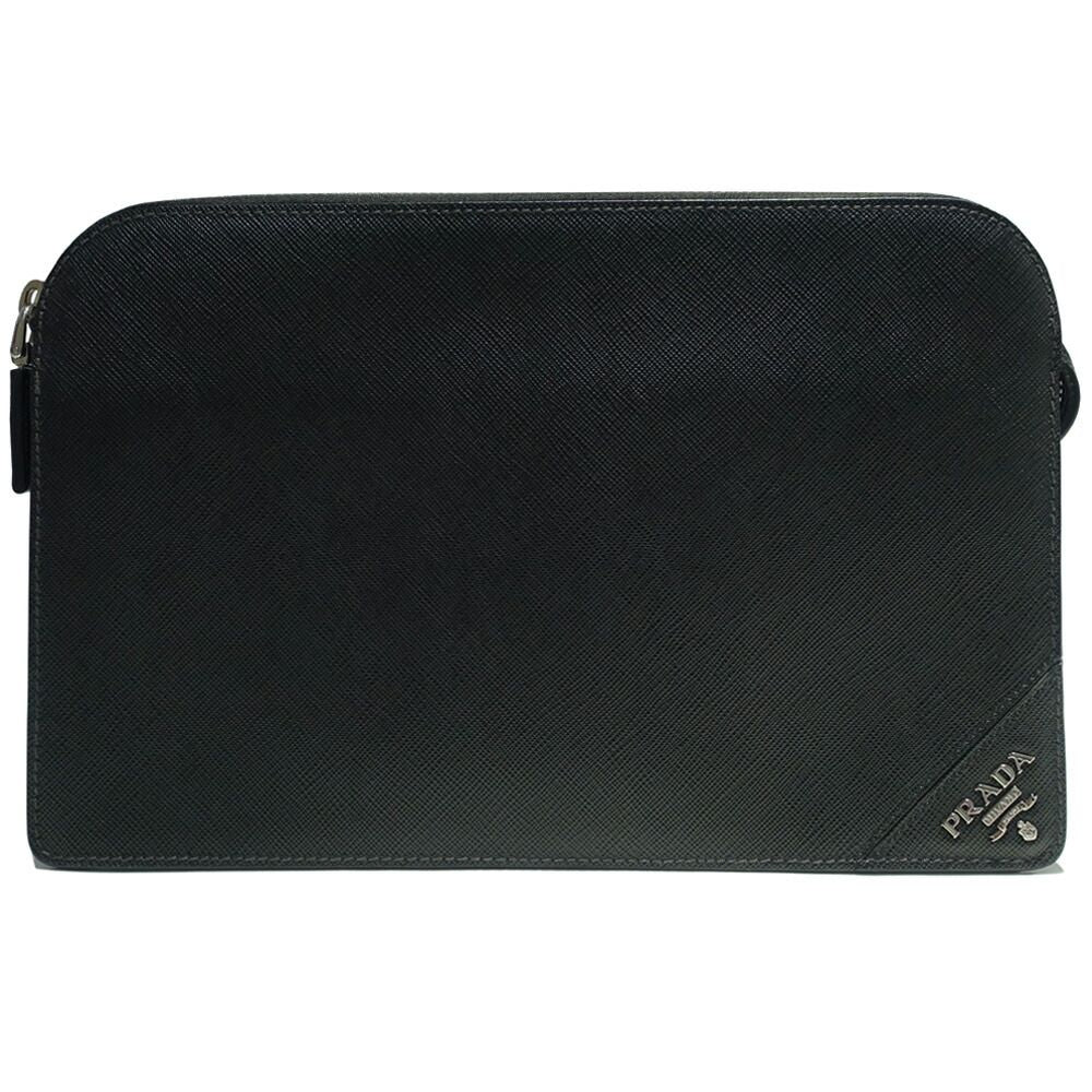 Prada Clutch Saffiano Leather Black Silver