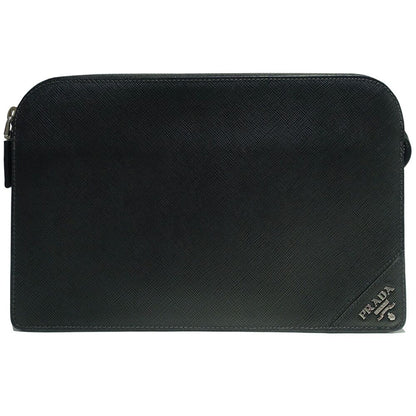 Prada Clutch Saffiano Leather Black Silver