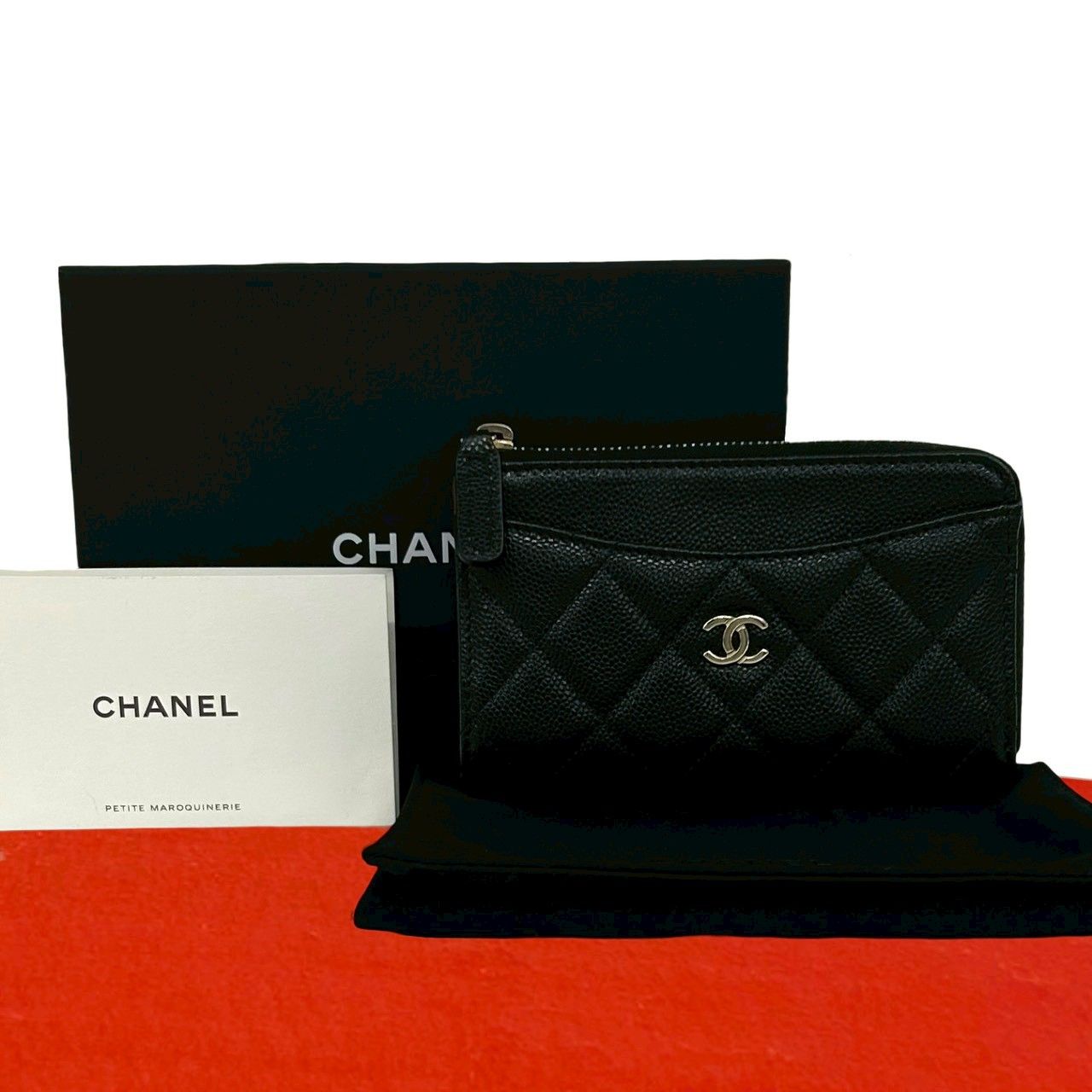 Chanel Fragment Case Quilted Caviar Leather Coin Pass Black Handbag