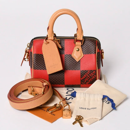 Louis Vuitton Speedy Bandouliere 18 Rouge Damier Pop Brown Red Handbag