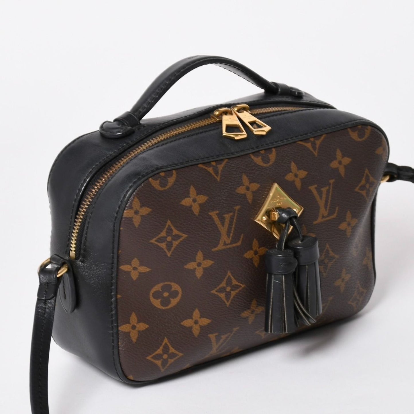 Louis Vuitton Saintonge Shoulder Bag Monogram Canvas Noir Calfskin Double — view 3