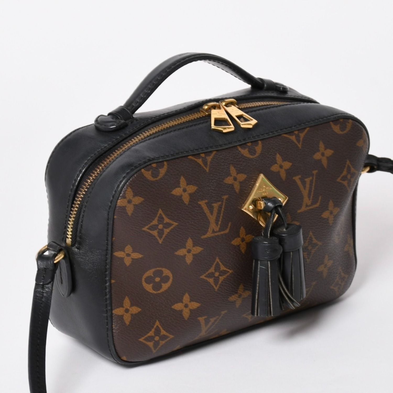 Louis Vuitton Saintonge Shoulder Bag Monogram Canvas Noir Calfskin Double — view 3