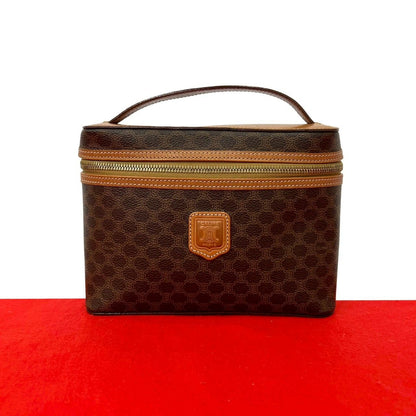 Celine Vintage Macadam Blason Trio Pattern Leather Handbag Vanity Bag Brown