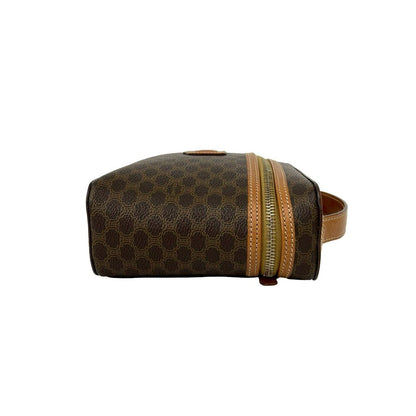Celine Vintage Macadam Blason Trio Pattern Leather Handbag Vanity Bag Brown — view 6