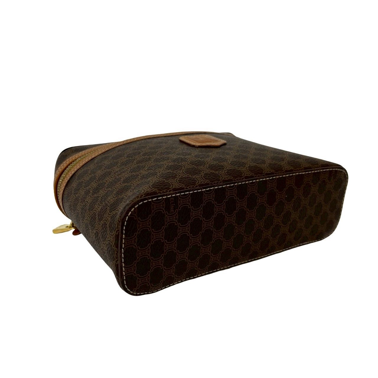Celine Vintage Macadam Blason Trio Pattern Leather Handbag Vanity Bag Brown — view 7