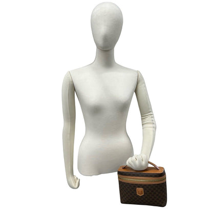 Celine Vintage Macadam Blason Trio Pattern Leather Handbag Vanity Bag Brown — view 2