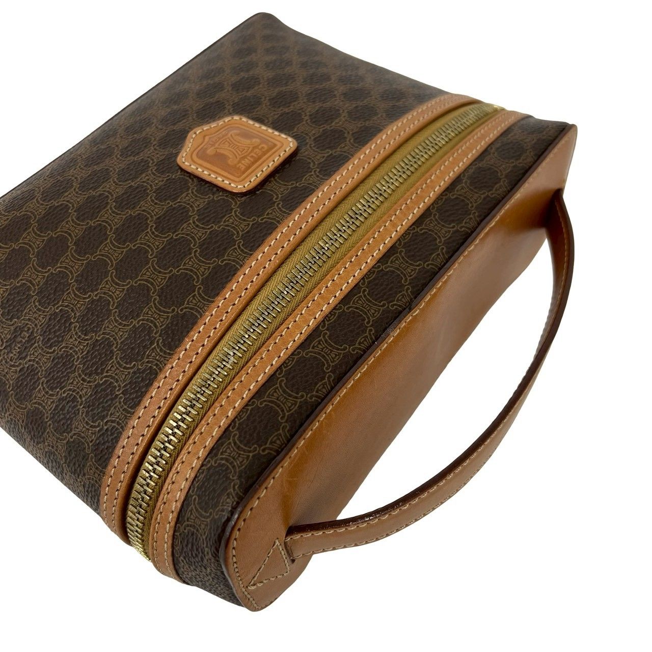 Celine Vintage Macadam Blason Trio Pattern Leather Handbag Vanity Bag Brown — view 4
