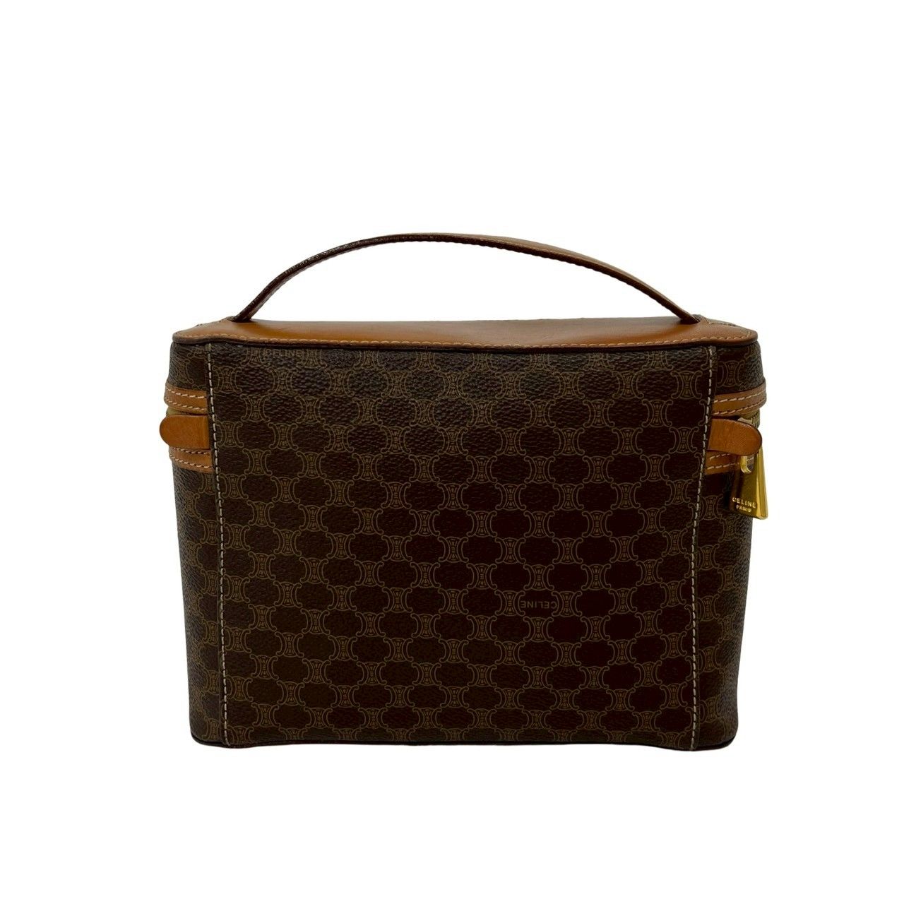 Celine Vintage Macadam Blason Trio Pattern Leather Handbag Vanity Bag Brown — view 3