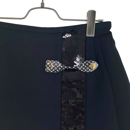 Louis Vuitton Silk Wool Sequin Monogram Strap Skirt 38 Black — view 2