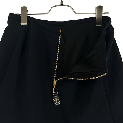 Louis Vuitton Silk Wool Sequin Monogram Strap Skirt 38 Black — view 4