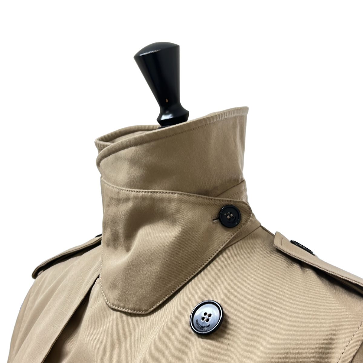 Saint Laurent Paris Belted Logo Button Trench Coat Full Pattern Lining 36 Beige — view 6
