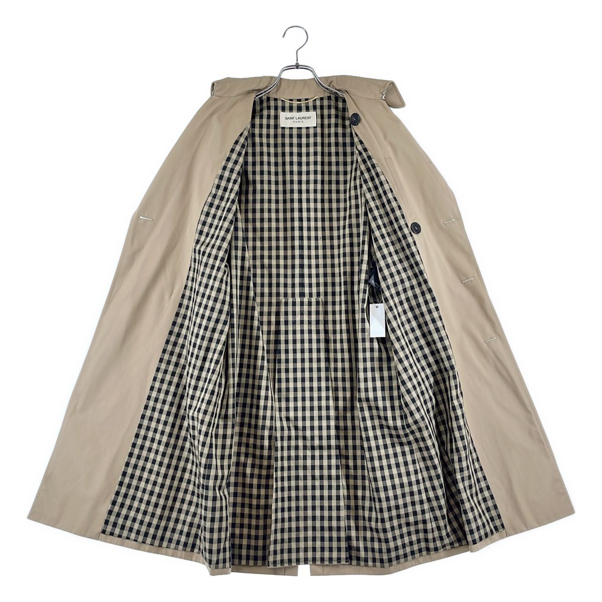 Saint Laurent Paris Belted Logo Button Trench Coat Full Pattern Lining 36 Beige — view 9