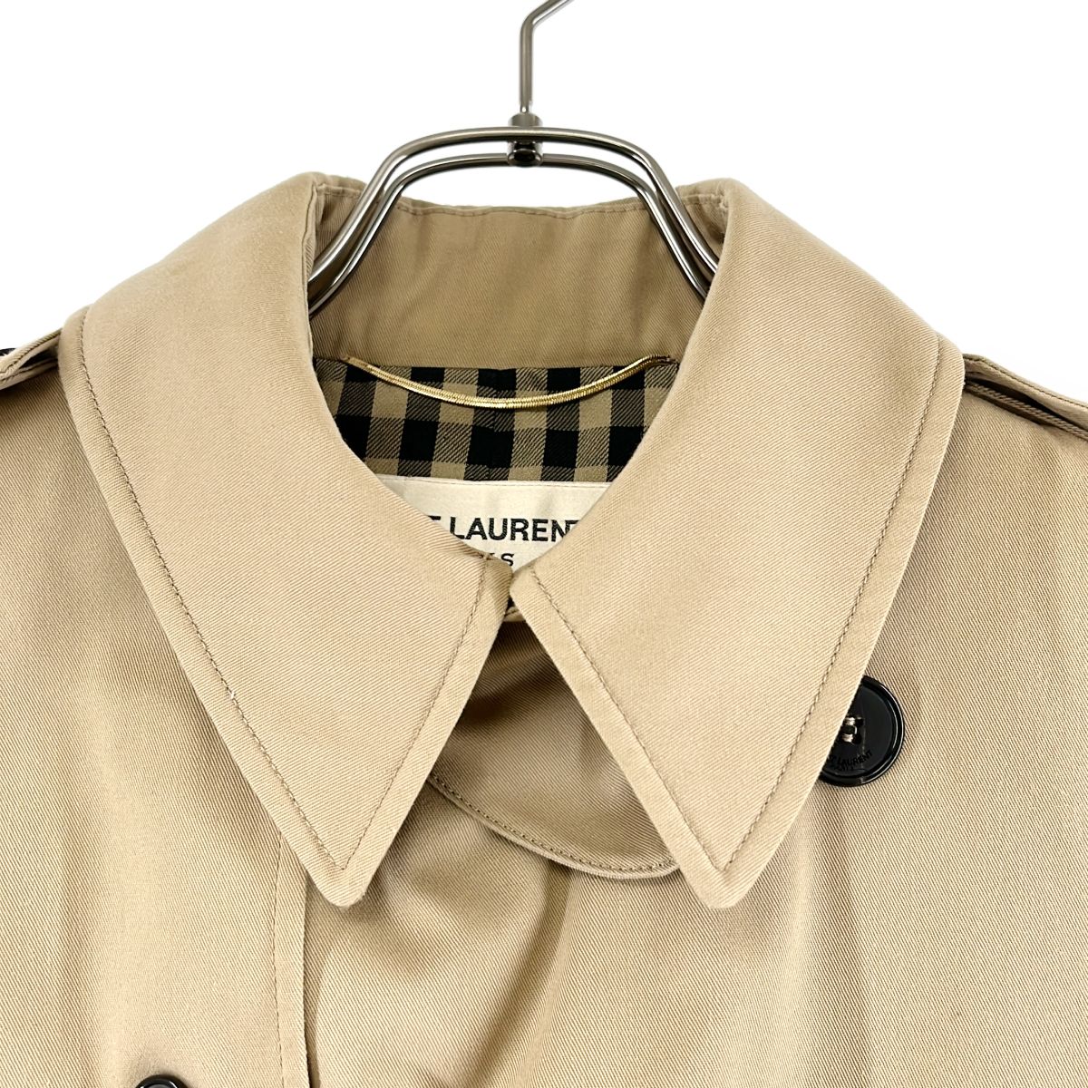Saint Laurent Paris Belted Logo Button Trench Coat Full Pattern Lining 36 Beige — view 7