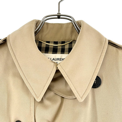 Saint Laurent Paris Belted Logo Button Trench Coat Full Pattern Lining 36 Beige — view 7