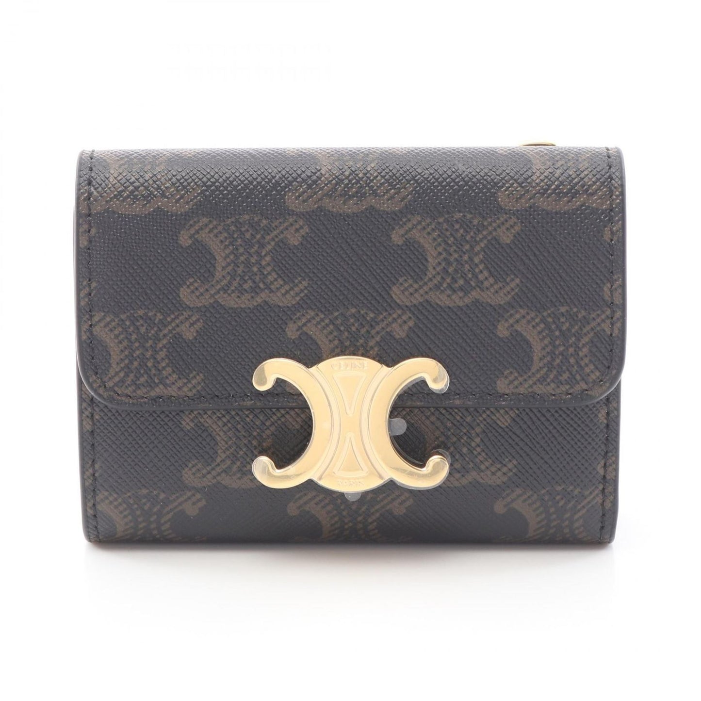 Celine Trifold Wallet Trio Brown Leather
