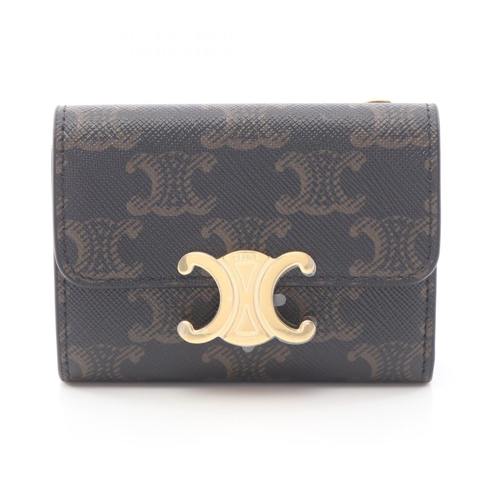 Celine Trifold Wallet Trio Brown Leather