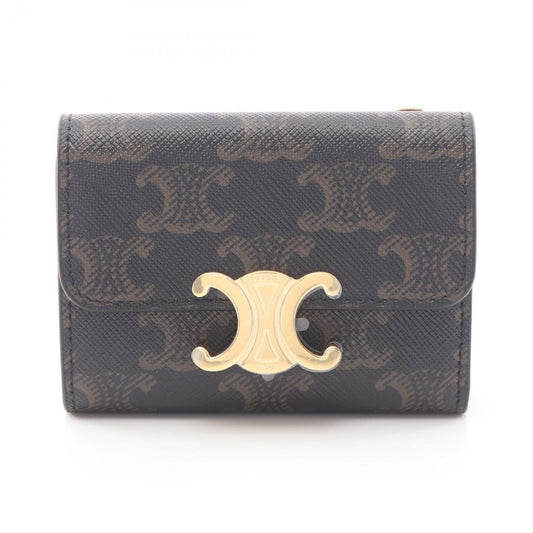 Celine Trifold Wallet Trio Brown Leather