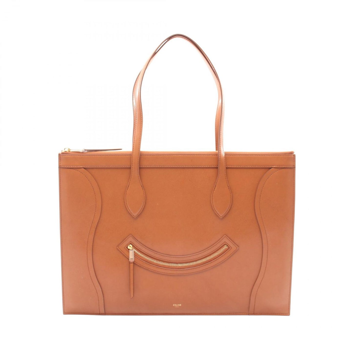 Celine Tote Flat Luggage Brown Leather