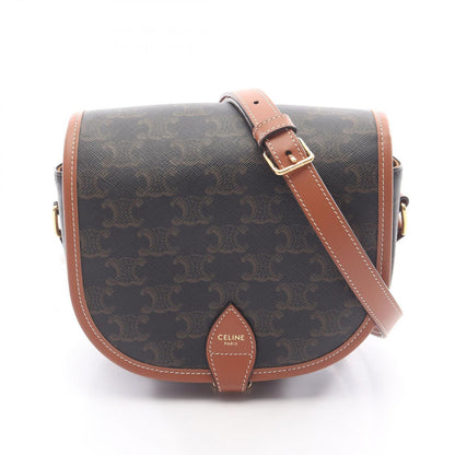 Celine Shoulder Bag Folco Trio Brown Canvas Leather
