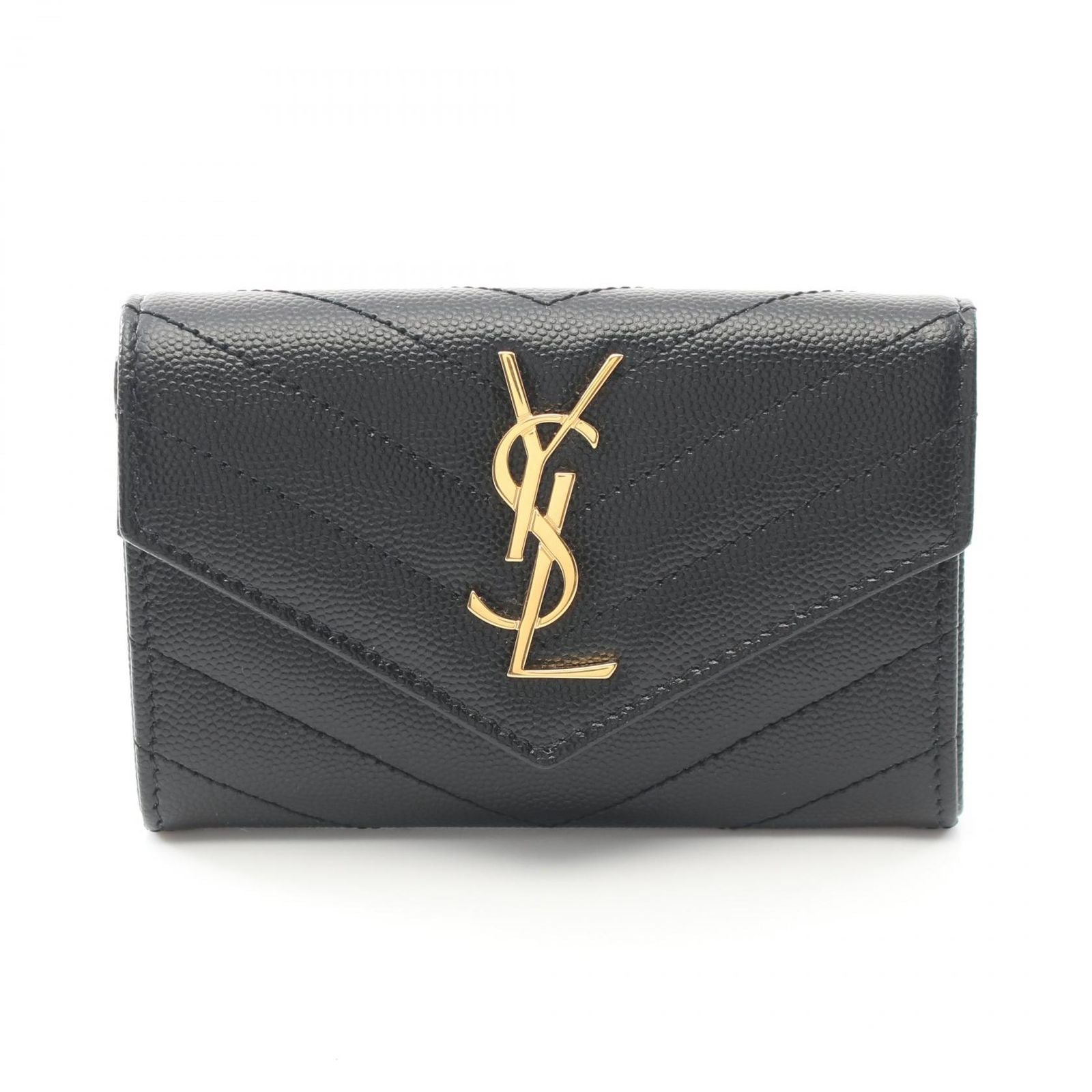 Saint Laurent Paris Bifold Wallet Monogram Envelope Black Leather Card Case