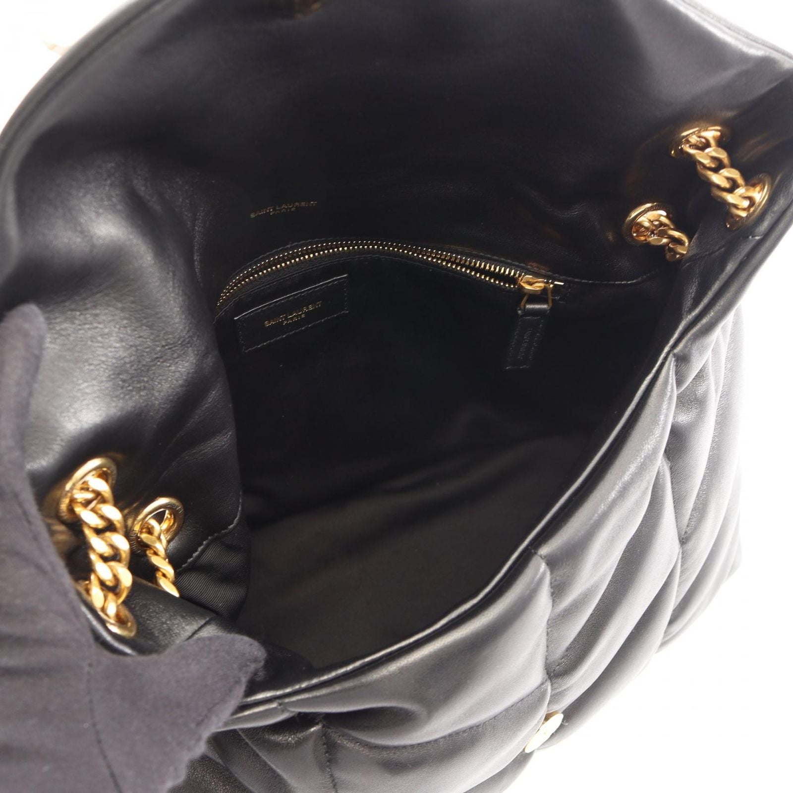 Saint Laurent Paris Shoulder Bag Lou Puffer Black Leather — view 3