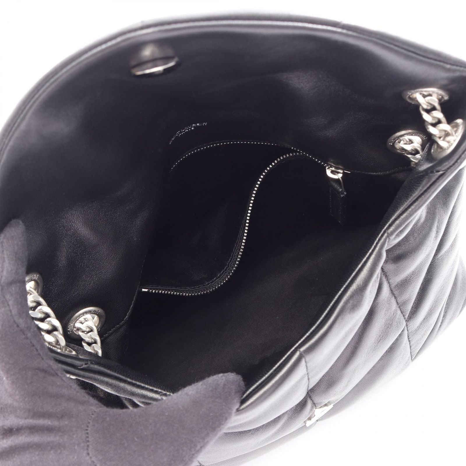 Saint Laurent Paris Shoulder Bag Lou Puffer Black Leather — view 3