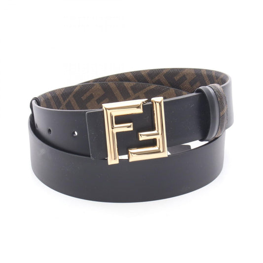 Fendi Belt FF Logo Gold Reversible Black Leather