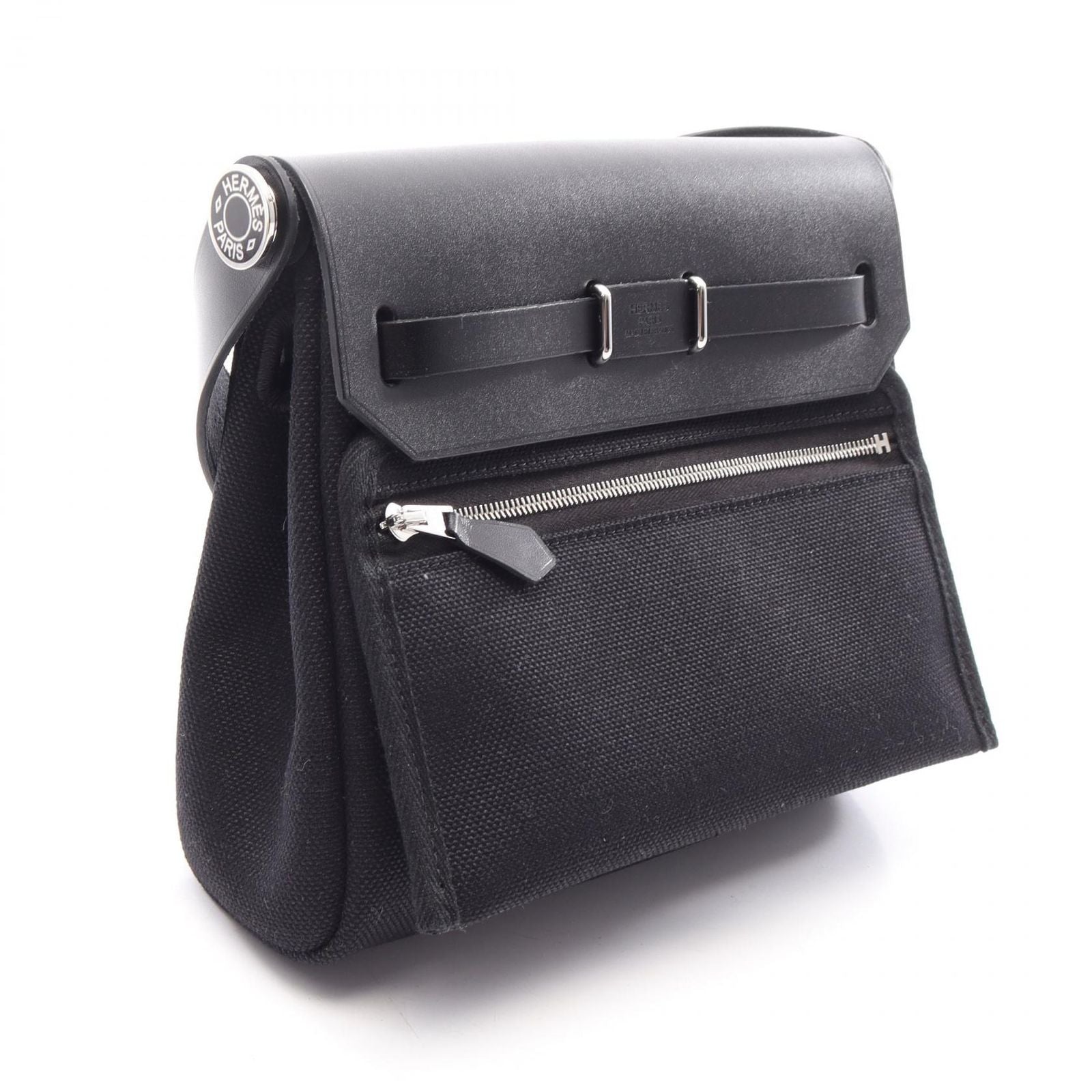 Hermes Shoulder Bag Herbag Zip Mini Black Canvas Leather — view 2