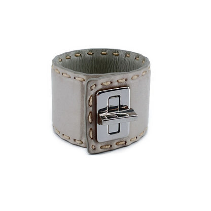 Prada Leather Stitch Turnlock Bracelet Silver White — view 5