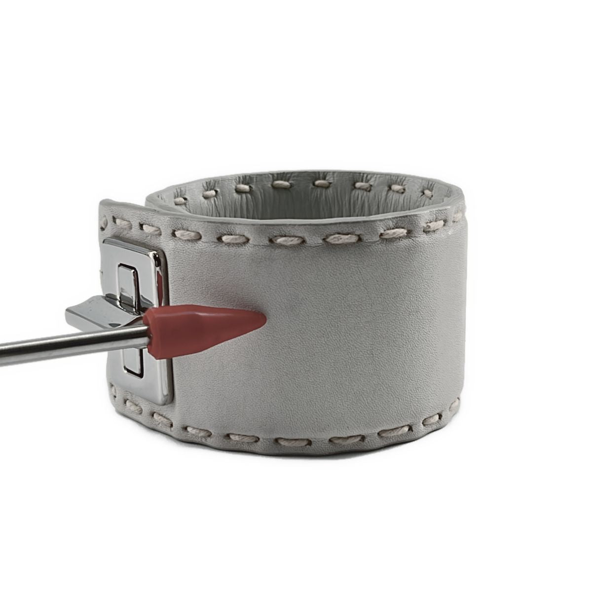 Prada Leather Stitch Turnlock Bracelet Silver White — view 7