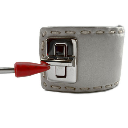 Prada Leather Stitch Turnlock Bracelet Silver White — view 8