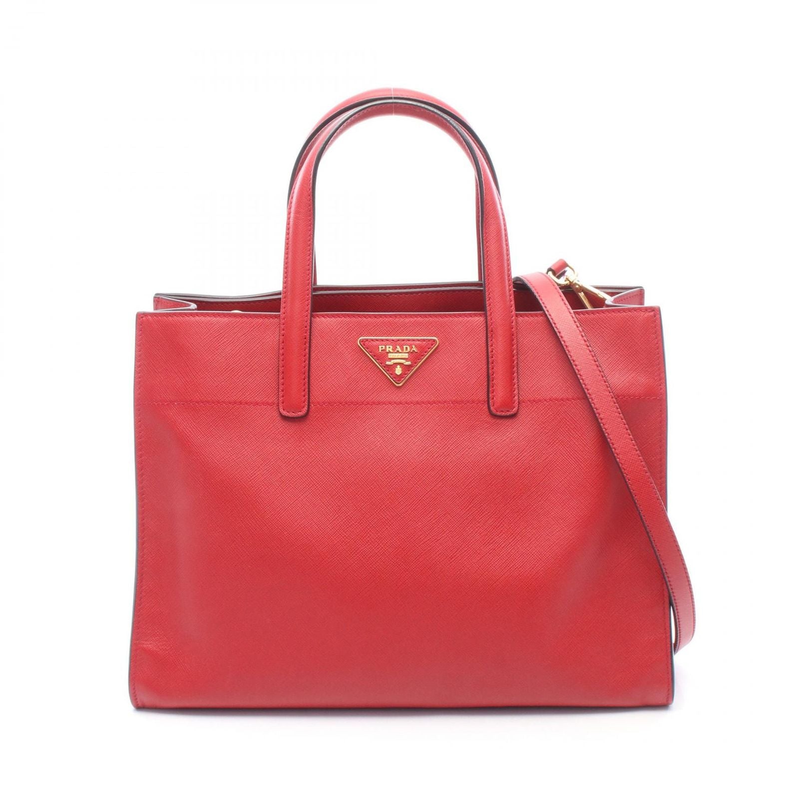 Prada Handbag Saffiano Soft 2-Way Red Leather Triangle Logo