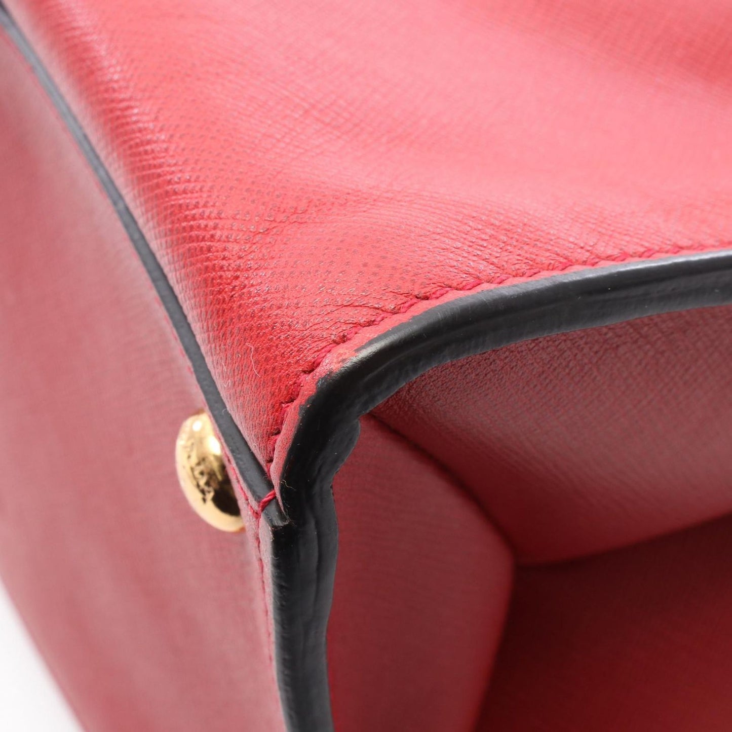 Prada Handbag Saffiano Soft 2-Way Red Leather Triangle Logo — view 9