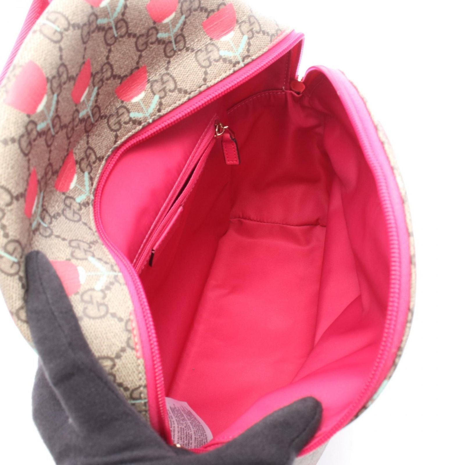 Gucci Backpack Children GG Supreme Kim Seung Yeon Flower Print Beige Magenta — view 3