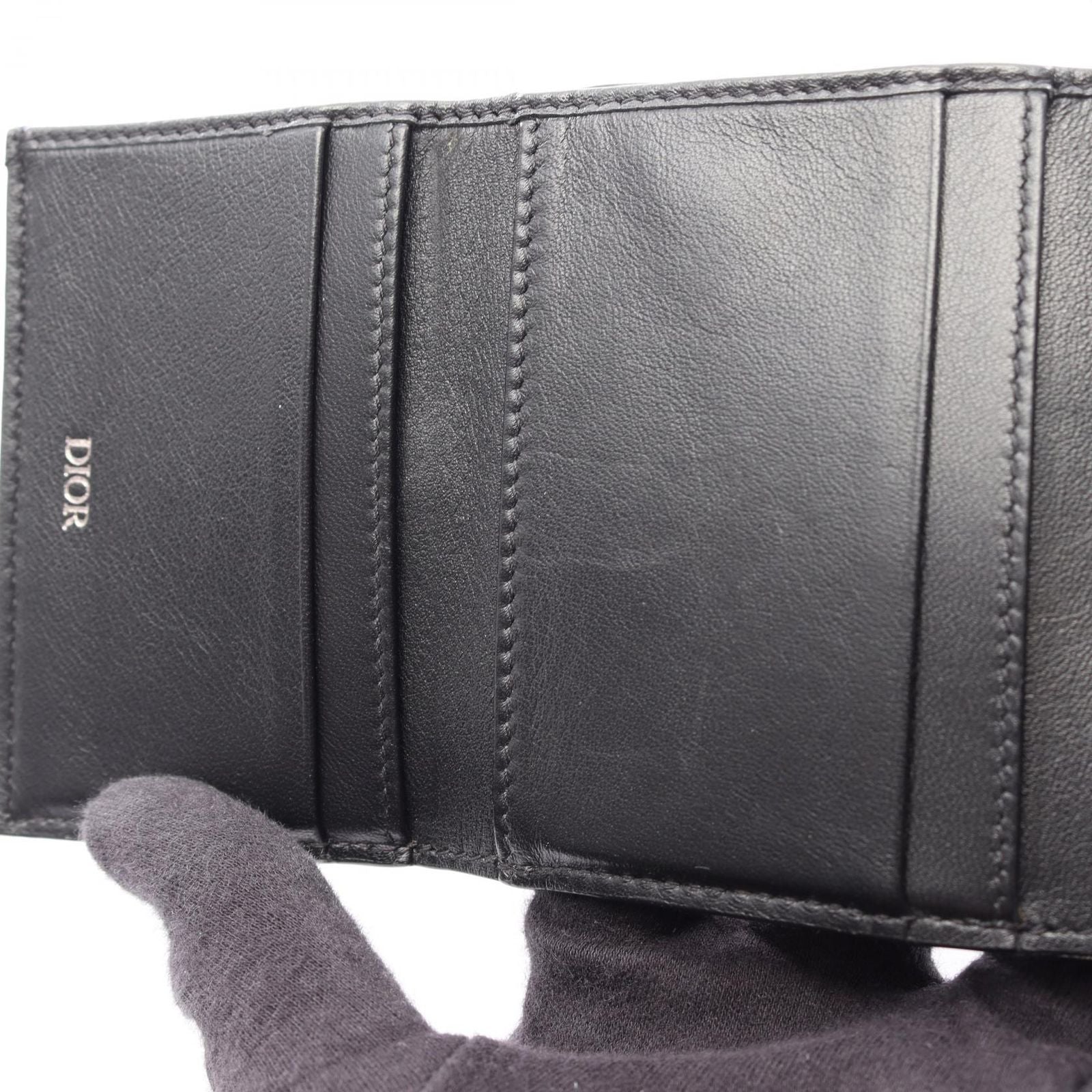 Dior Trifold Wallet Oblique Jacquard Navy Canvas — view 6