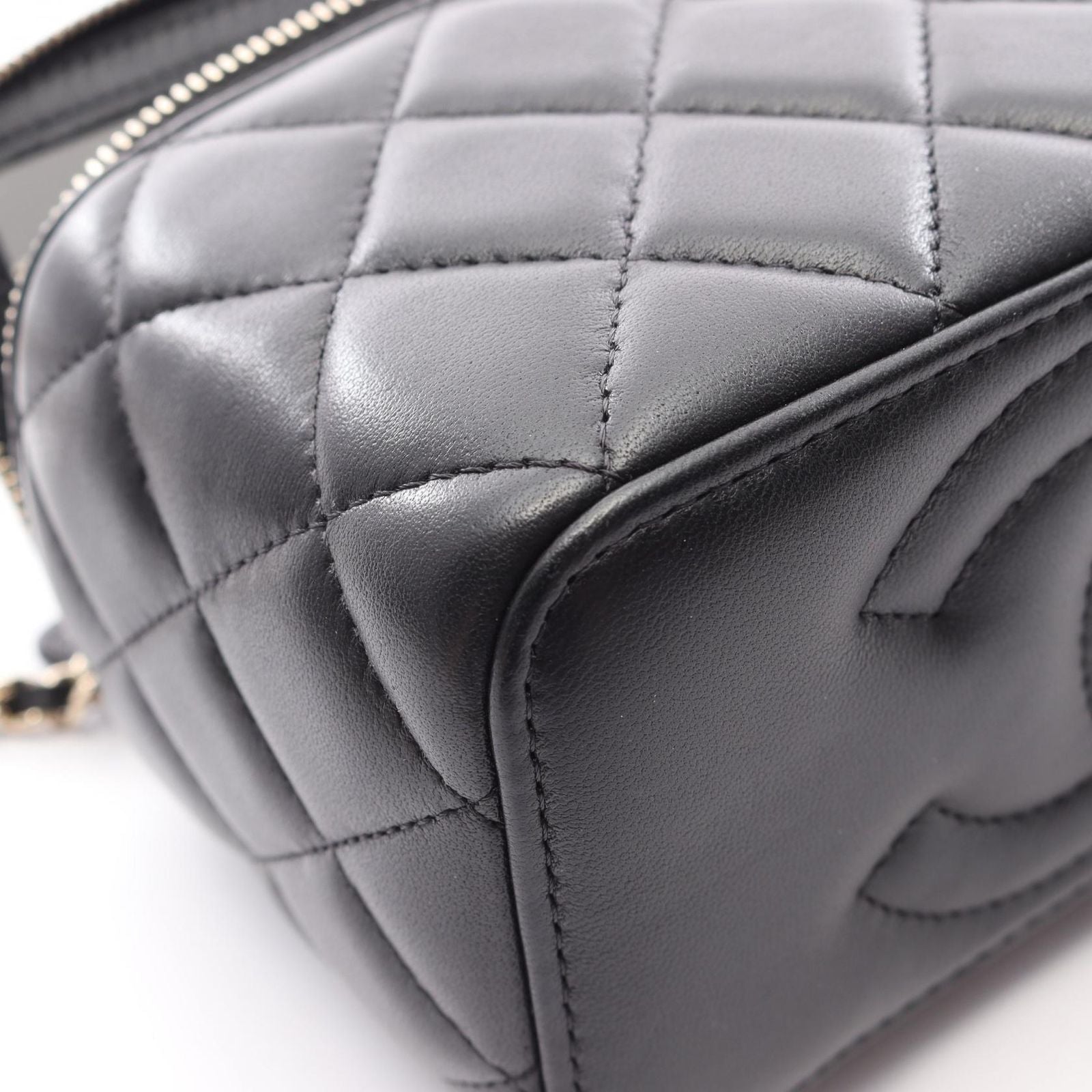 Chanel Shoulder Bag Quilted Vanity 2-Way Black Lambskin Chain — view 7