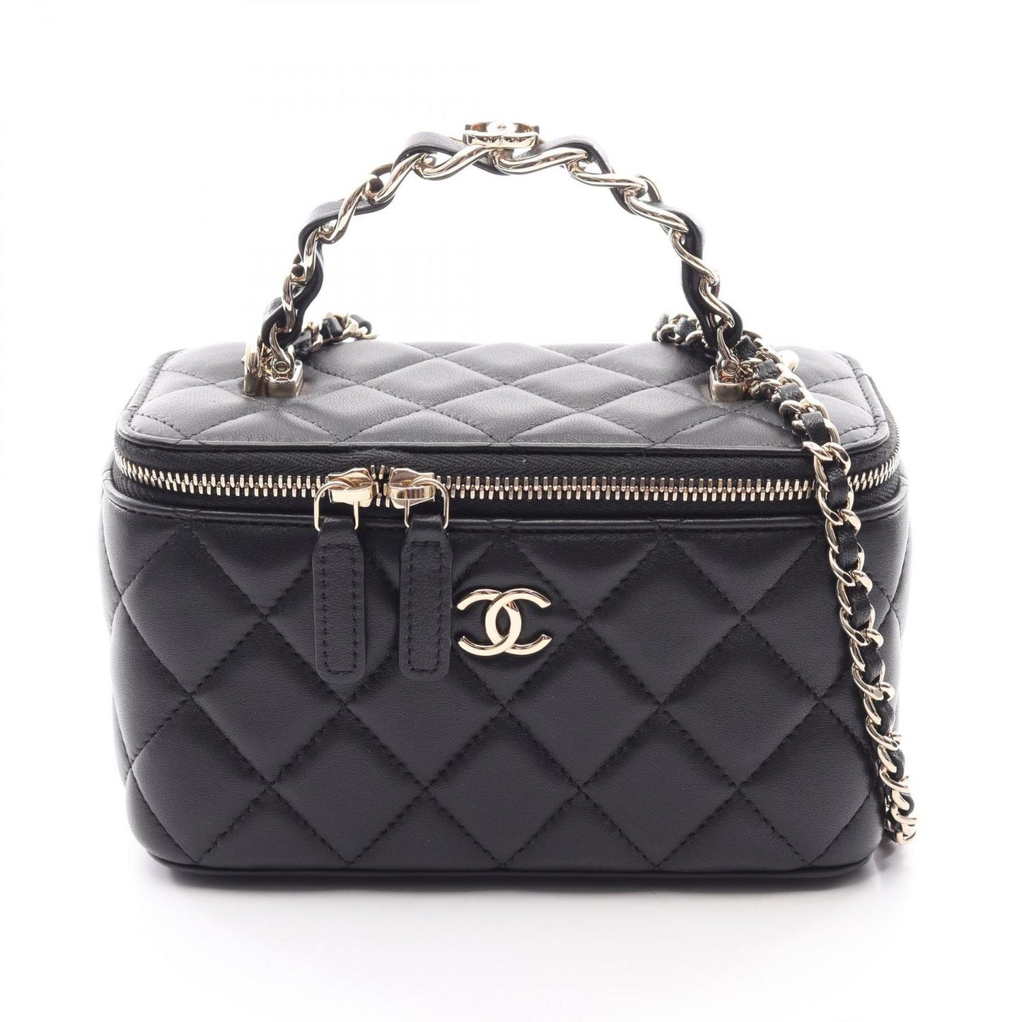 Chanel Shoulder Bag Quilted Vanity 2-Way Black Lambskin Chain