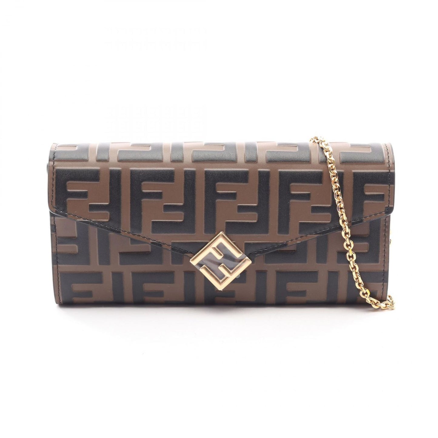 Fendi Shoulder Bag FF Diamond Brown Leather