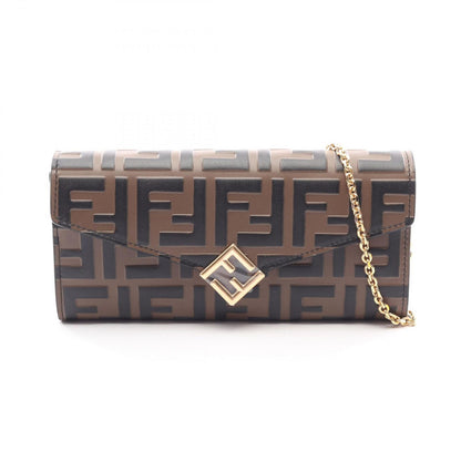 Fendi Shoulder Bag FF Diamond Brown Leather