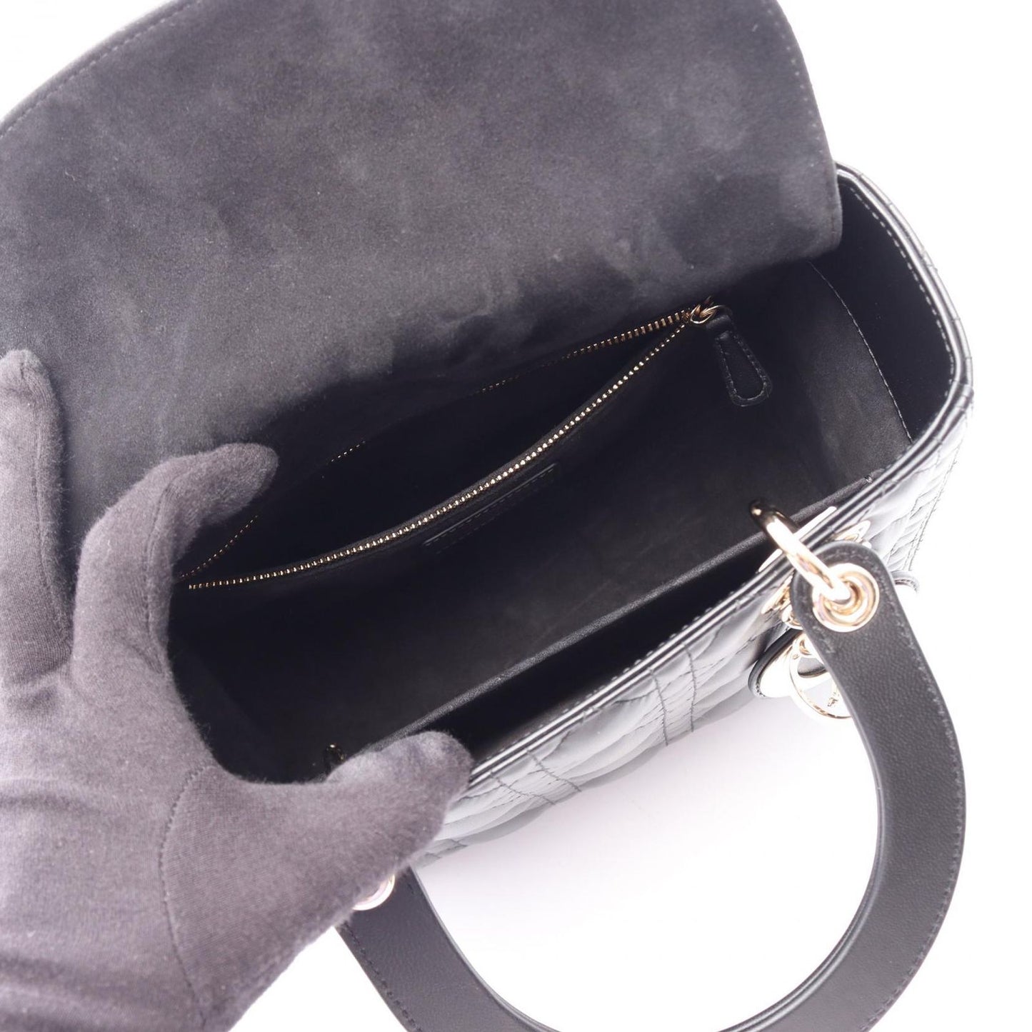 Dior Handbag Lady Dior Cannage 2-Way Black Leather Tote — view 3