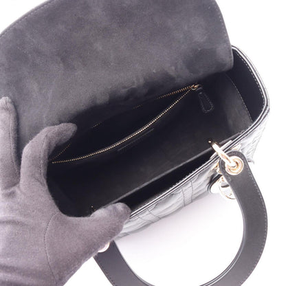 Dior Handbag Lady Dior Cannage 2-Way Black Leather Tote — view 3