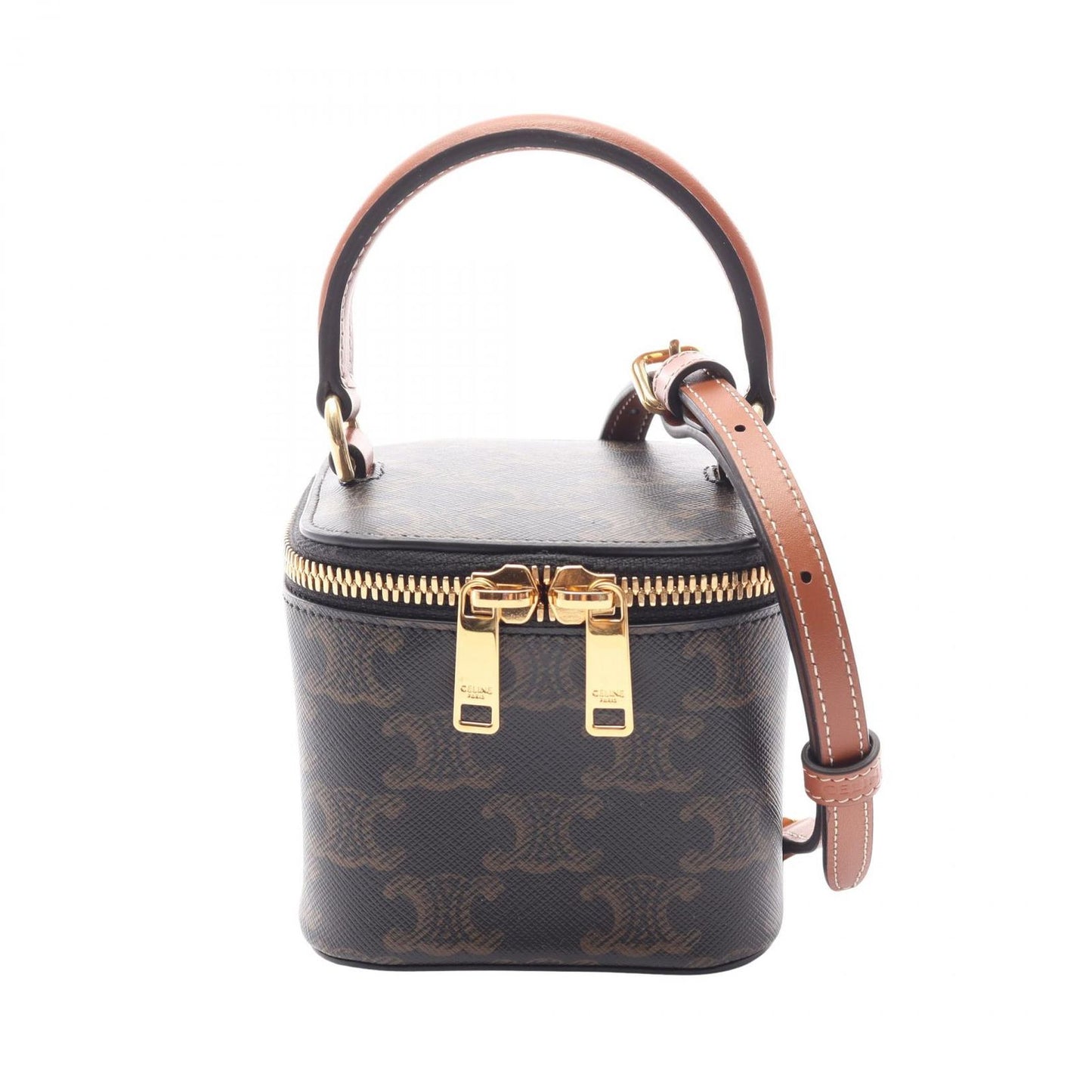 Celine Handbag Trio Vanity 2-Way Shoulder Black Brown Canvas Leather
