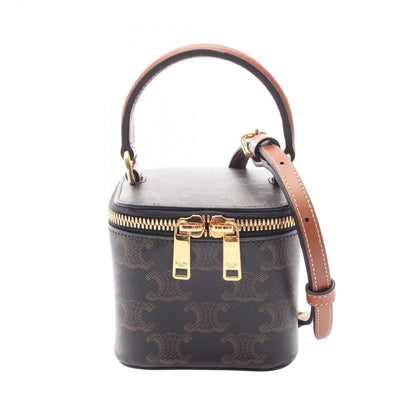 Celine Handbag Trio Vanity 2-Way Shoulder Black Brown Canvas Leather
