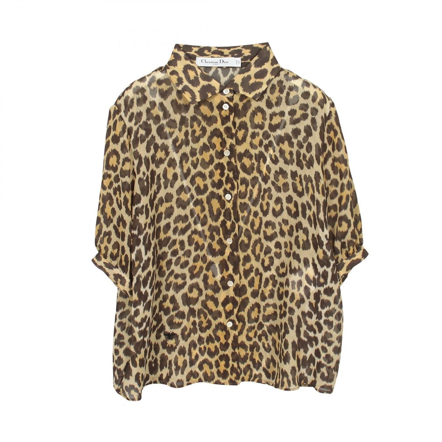 Dior Bee Embroidery Leopard Sheath Long Sleeve Silk Shirt